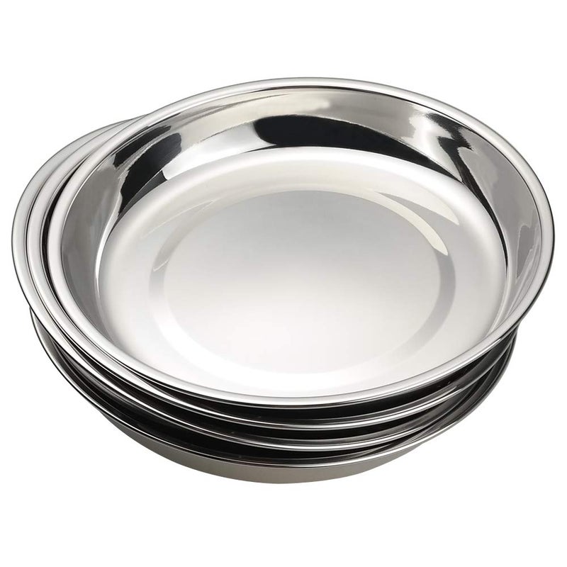 Qskely Stainless Steel Dinner Round Plates, 4 Pack Food Grade Stainless Steel Plates - Image 1